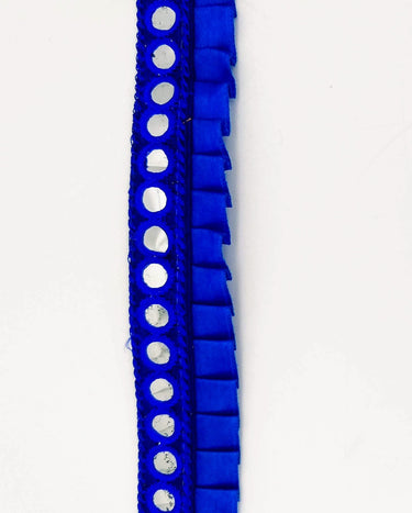 Royal Blue Satin Pleated Lace Trim, Mirrored Fringe Trimming, Approx. 30mm wide